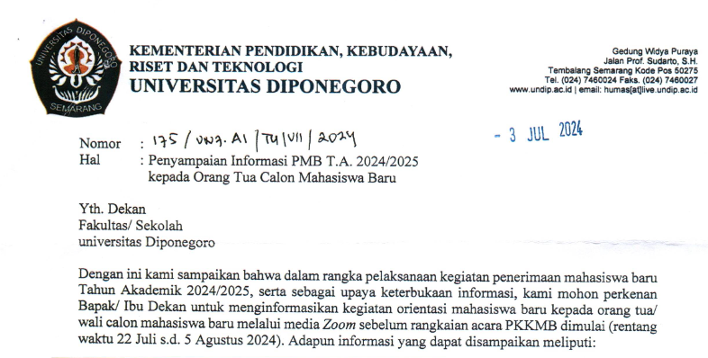 Penyampaian Informasi PMB TA 2024-2025 kepada Ortu Calon MABA